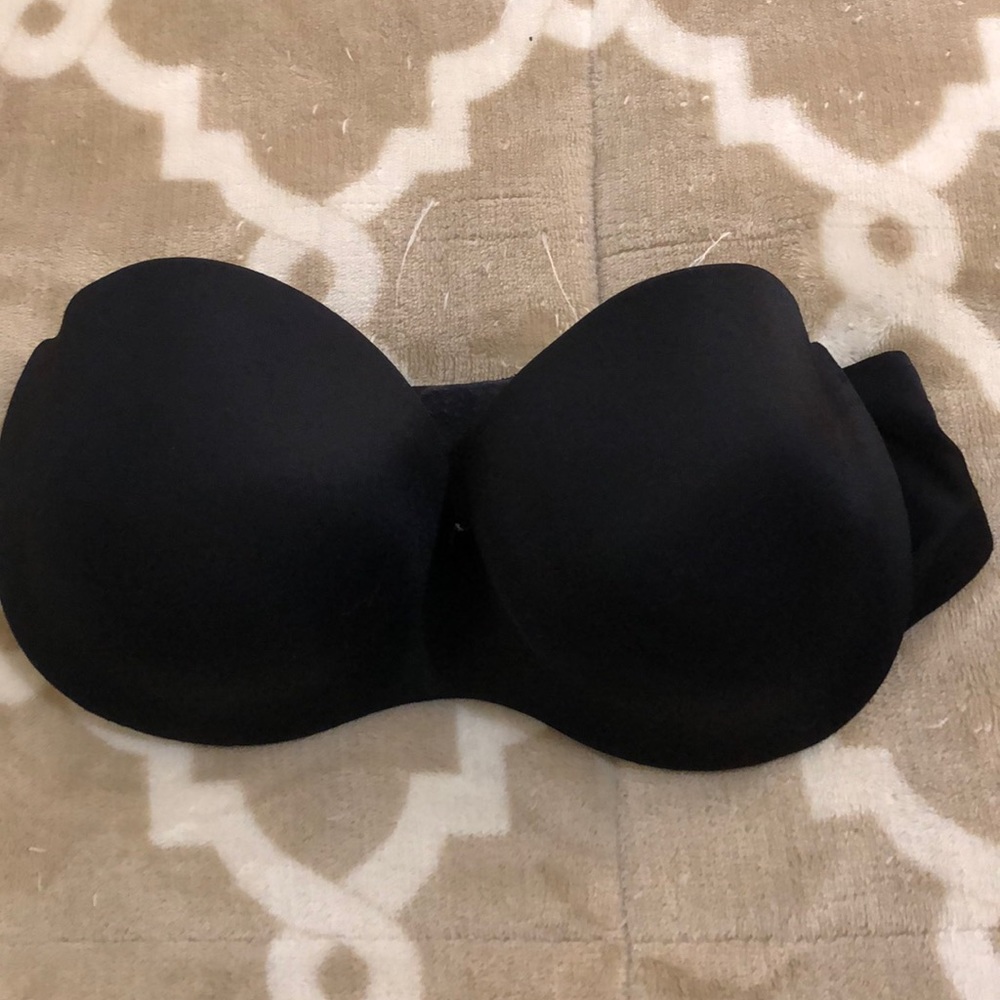 Black strapless bra with clear attachable straps